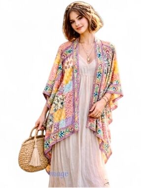TOLANI COLLECTION / ANTHROPOLOGIE Raelyn Patchwork Boho Cottagecore Kimono - 2X